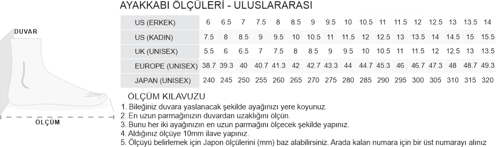 Zhik Ayakkabı Ölçüleri